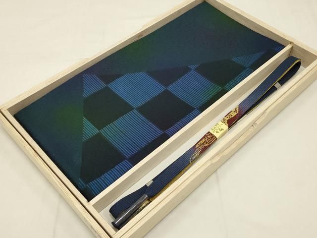 平和屋本店●和装小物 帯締め 帯揚げセット 高麗組 綾出し 市松 暈し染め 正絹 ♥ AABC4257ay