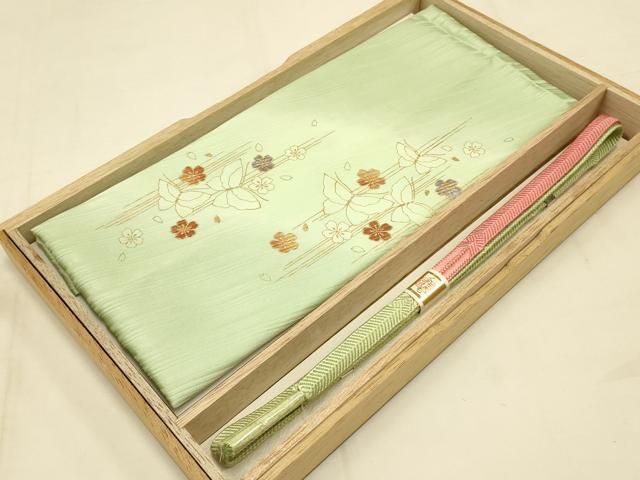 平和屋本店●和装小物 帯締め 帯揚げセット 笹浪組 舞蝶花文 暈し染め 金糸 金彩 ♥ AABC4272ay