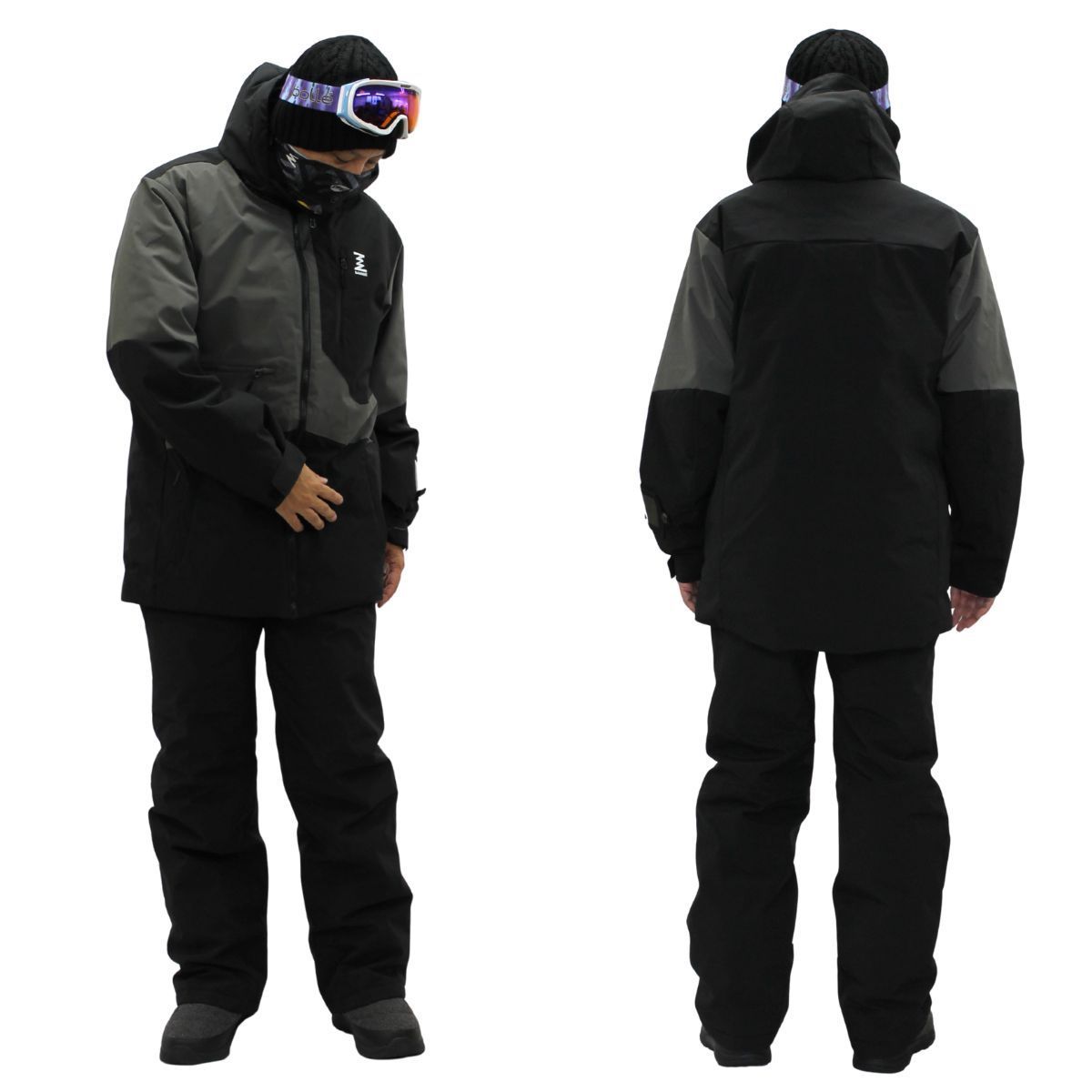 BANNNE バンネ メンズ レディース ユニセックス スキーウェア 上下セット スノーウェア スキー スノーボード ウィンタースポーツ BNS-105 B ブラック×グレー 大きめサイズ