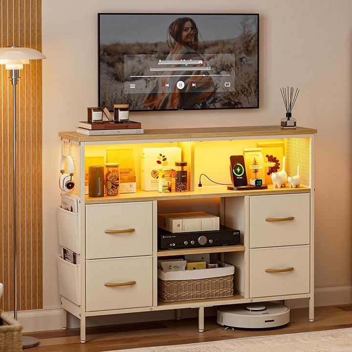 IKIFLY チェスト収納 タンス 棚付き 箪笥リビング収納チェスト LED