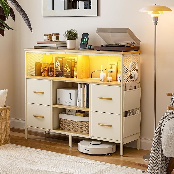 IKIFLY チェスト収納 タンス 棚付き 箪笥リビング収納チェスト LED