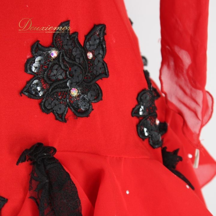 社交ダンス用赤黒ラテン競技ドレス 社交ダンス衣装】レッド TAKADANCE