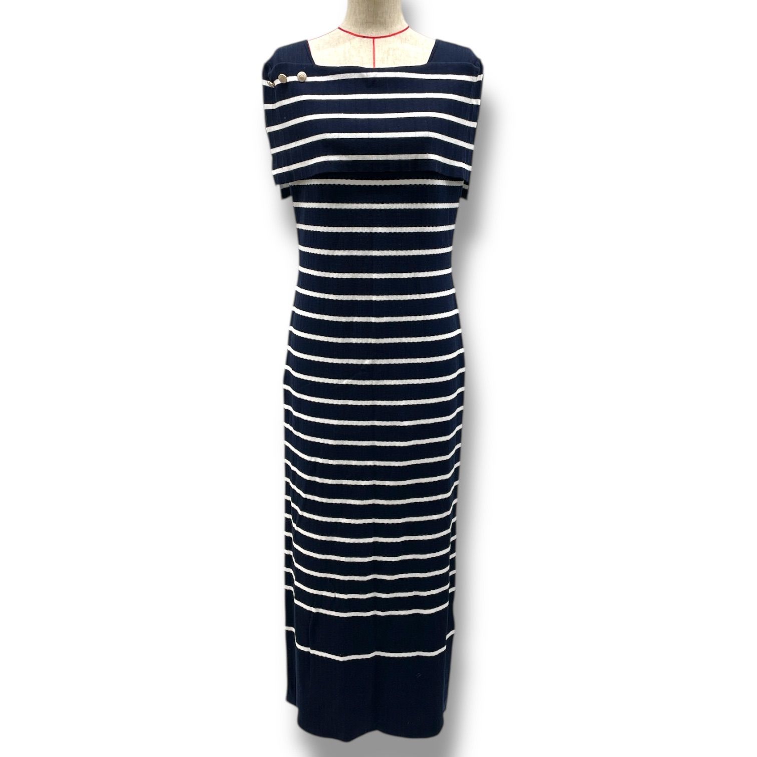 Her lip to ハーリップトゥ Square Collar Striped Dress ロングワンピース ノースリーブ ニット ボーダー 1252205182 紺色 白 ネイビー ホワイト Mサイズ レディース 夏 ゴーゴー古着久喜倉庫店 No.1331