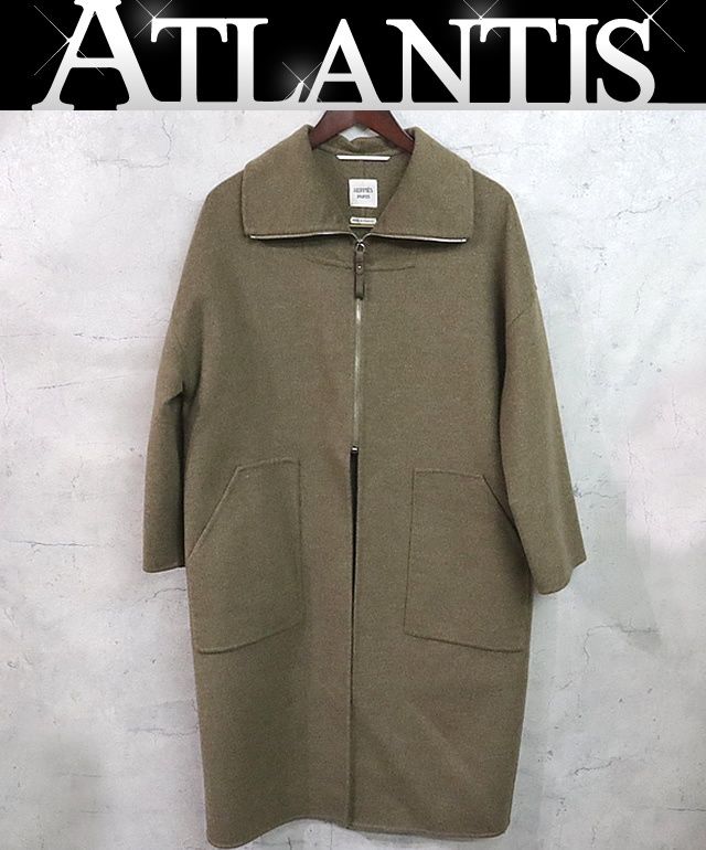 広尾店 エルメス HERMES ハーフジップカシミアコート ブラウン カシミア100％ size34 17492