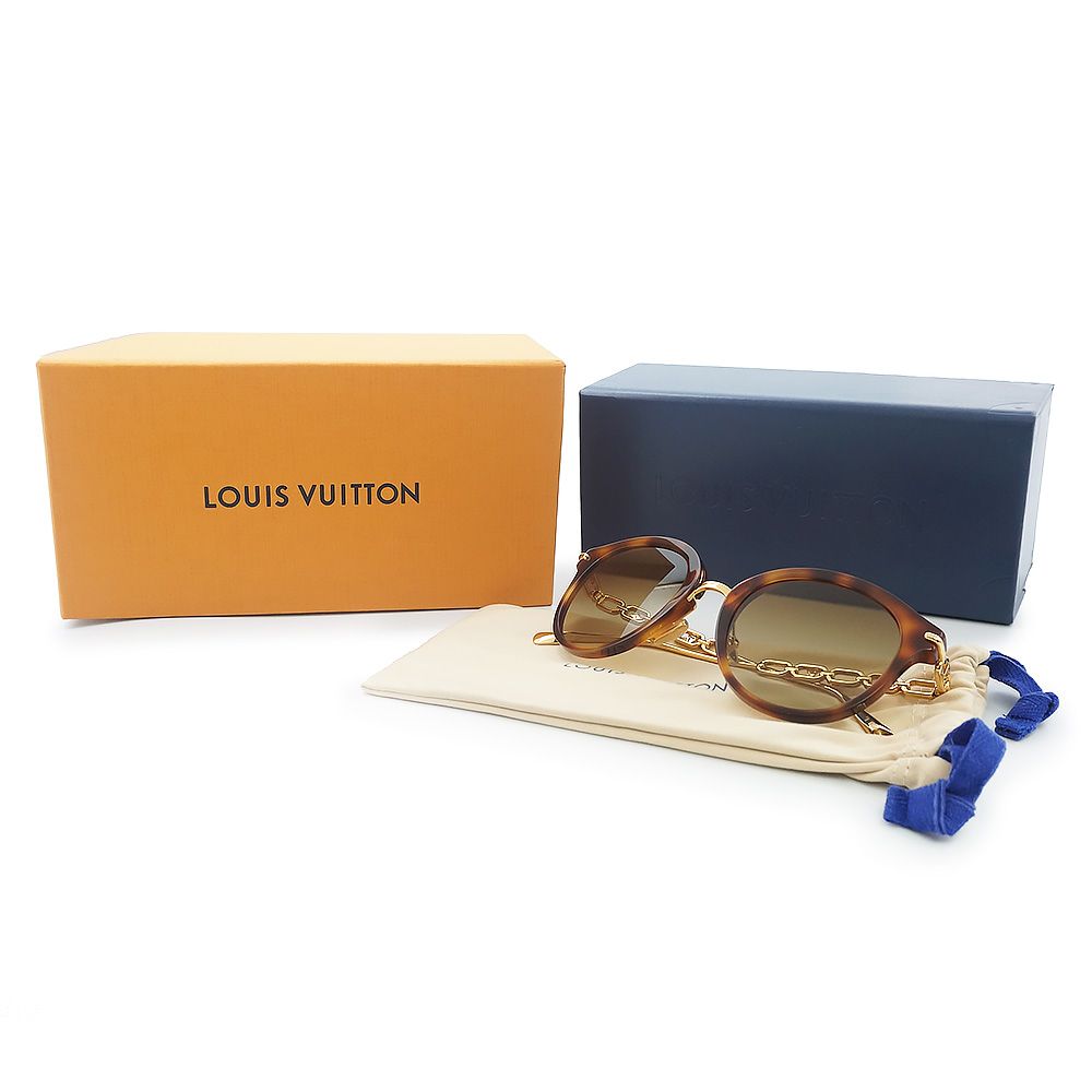 ルイ ヴィトン マイLV チェーン トゥー ラウンド サングラス メガネ 眼鏡 アイウェア メタル アセテート ブラウン ゴールド Z2419U LOUIS VUITTON