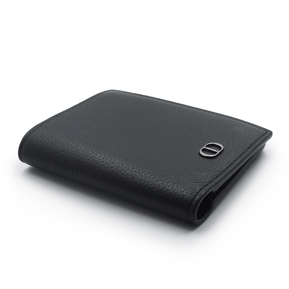 業界最安値の30%OFF～50%OFF!!  クリスチャンディオール CD Icon アイコン バーティカル コンパクト カードホルダー 二つ折り財布 グレインドカーフスキン レザー ブラック ダークシルバー金具 2ESBC319CDI Christian Dior