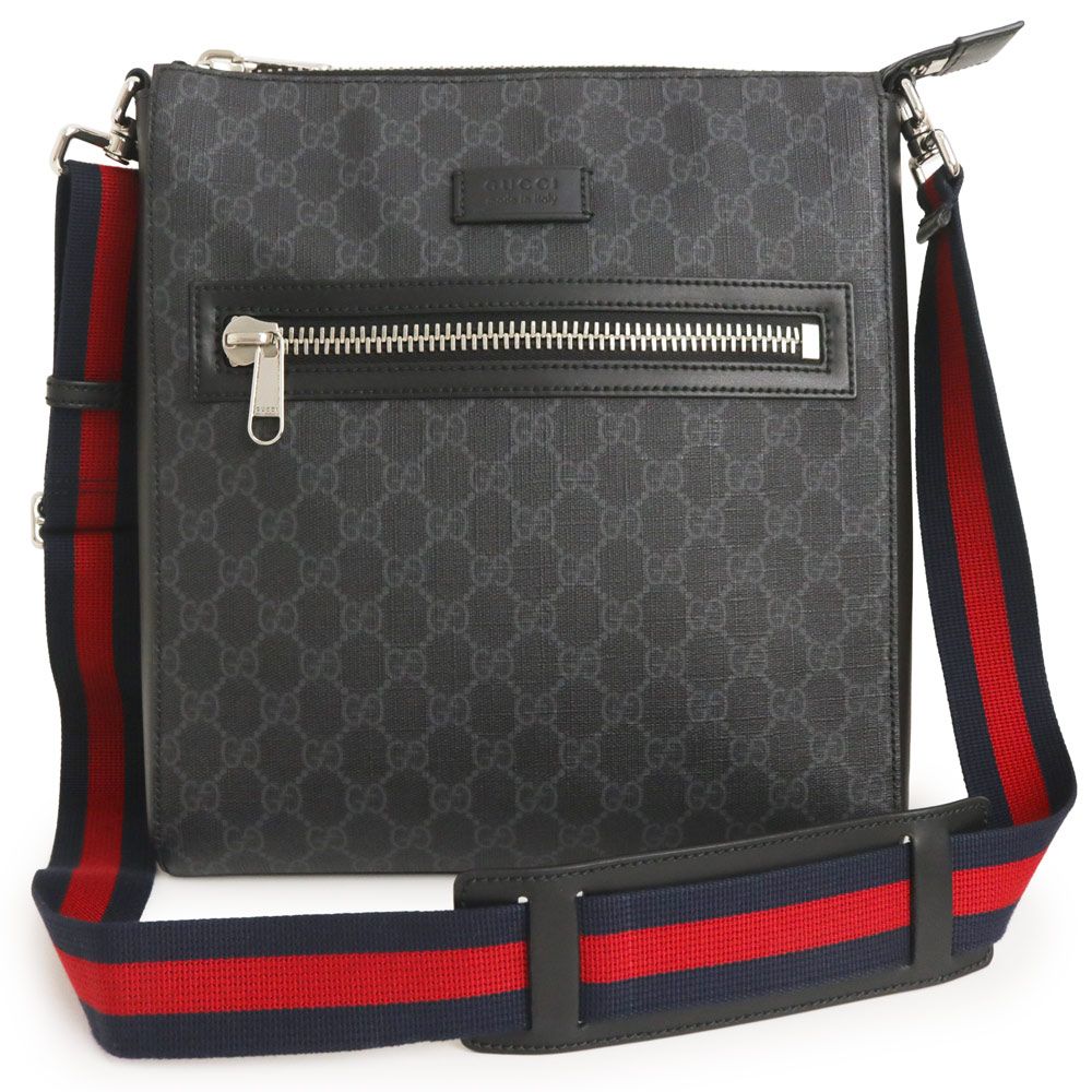 グッチ メッセンジャー ショルダーバッグ 斜め掛け GGスプリームキャンバス レザー ブラック シルバー金具 474137 GUCCI ♥品
