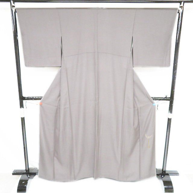 色無地 着物 正絹 袷 カジュアル セミフォーマル 紋なし 斉藤三才 落款 茶鼠色 身丈161cm 裄66cm M きもの北條 A1291-2