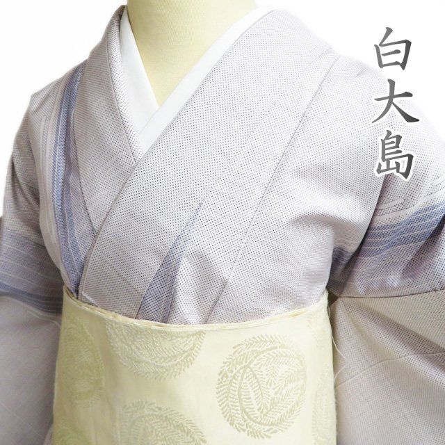特選 大島紬 白大島 着物 正絹 袷 カジュアル オフホワイト 藤紫色 身丈155.5cm 裄66cm SA きもの北條 A1291-1