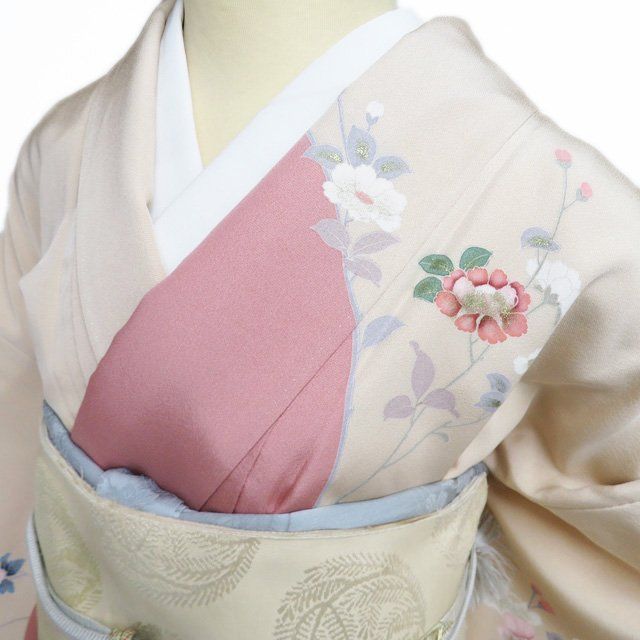 最高の品質、最低の価格！ 訪問着 着物 正絹 袷 フォーマル 花の図 波文 秋草 洗柿色 珊瑚朱色 多色 金 身丈164cm 裄70cm L きもの北條 A1291-6