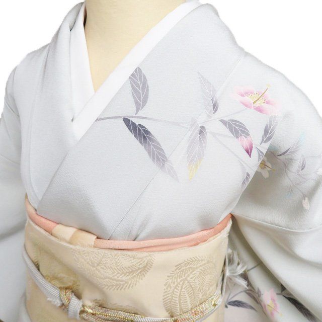 訪問着 着物 正絹 袷 フォーマル 十日町友禅作家 一梗 花の図 白緑色 多色 身丈154cm 裄65cm SA きもの北條 A1291-7