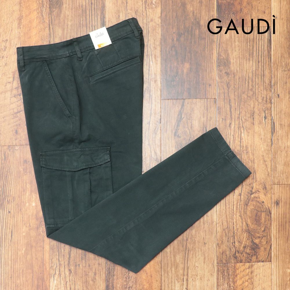 25AW GAUDI 34インチ カーゴパンツ C521GU25007 コットンストレッチサテン カジュアル こなれ感 今期 メンズ 紳士 ガウディ 緑 グリーン mc404