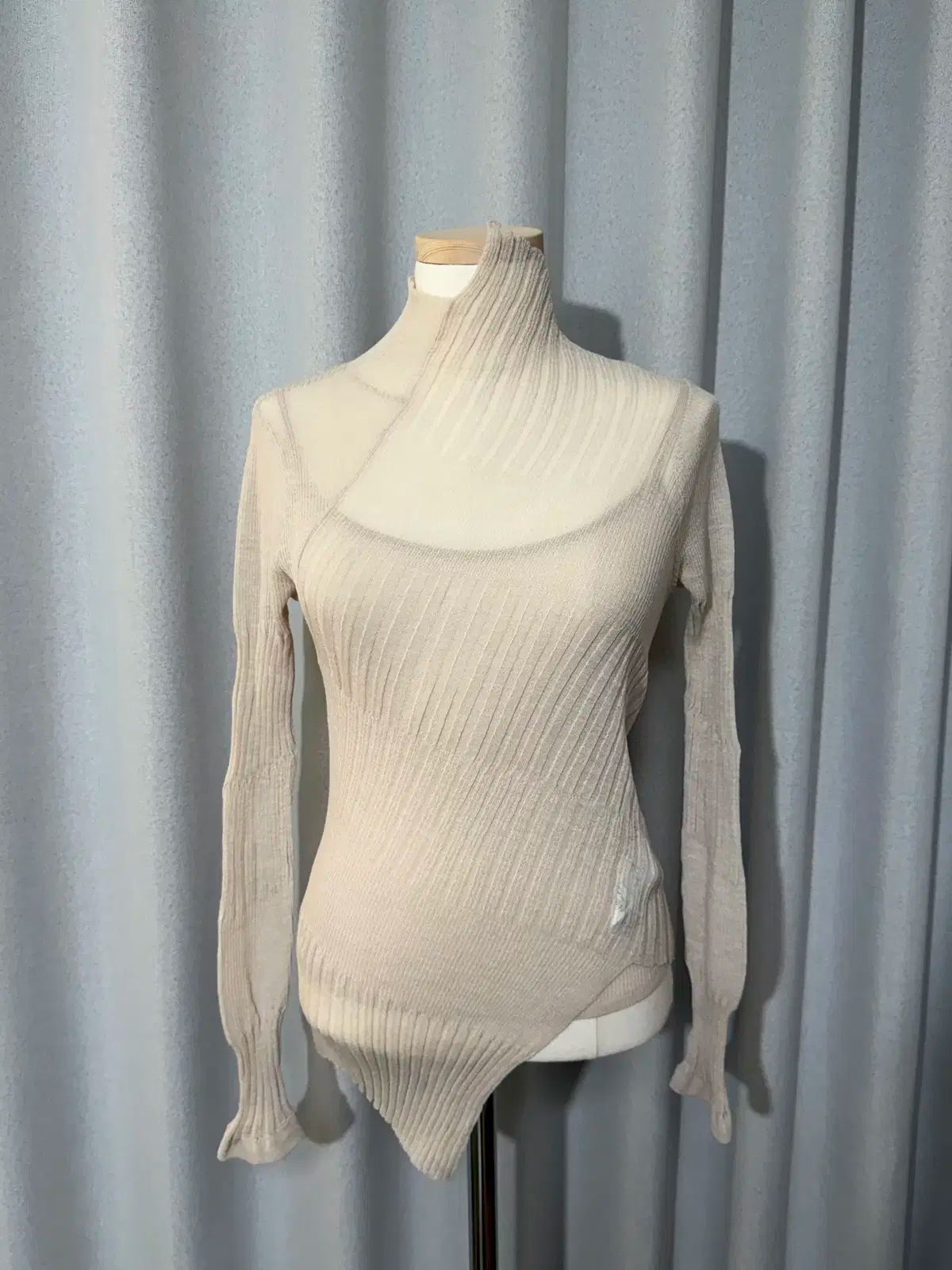 ミシャ シースルー 斜めボーダー タートルネック ニット ペール ベージュ - ♥