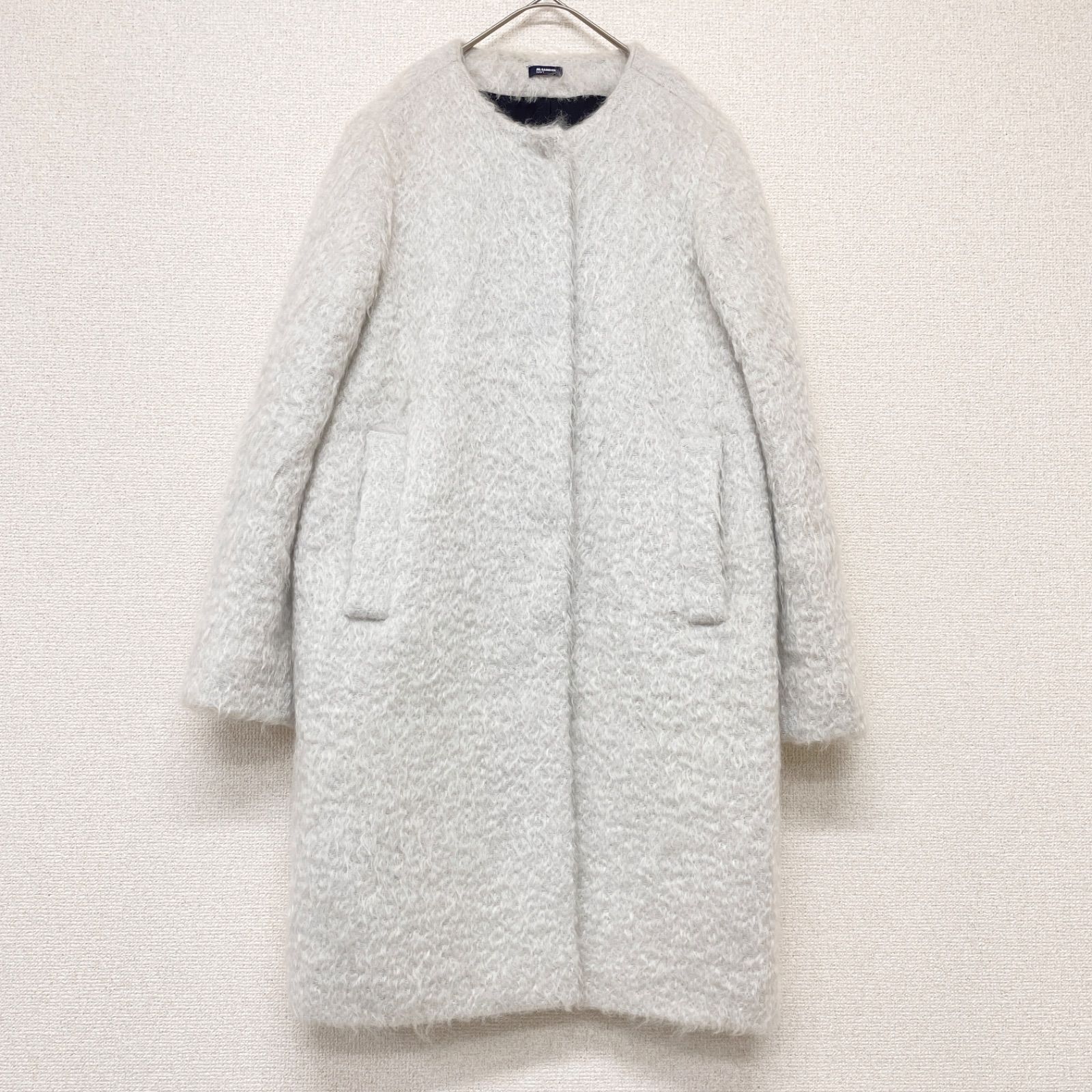 JIL SANDER NAVY ジルサンダー ネイビー ノー コート シャギー ウール ホワイト イタリア製 レディース 36