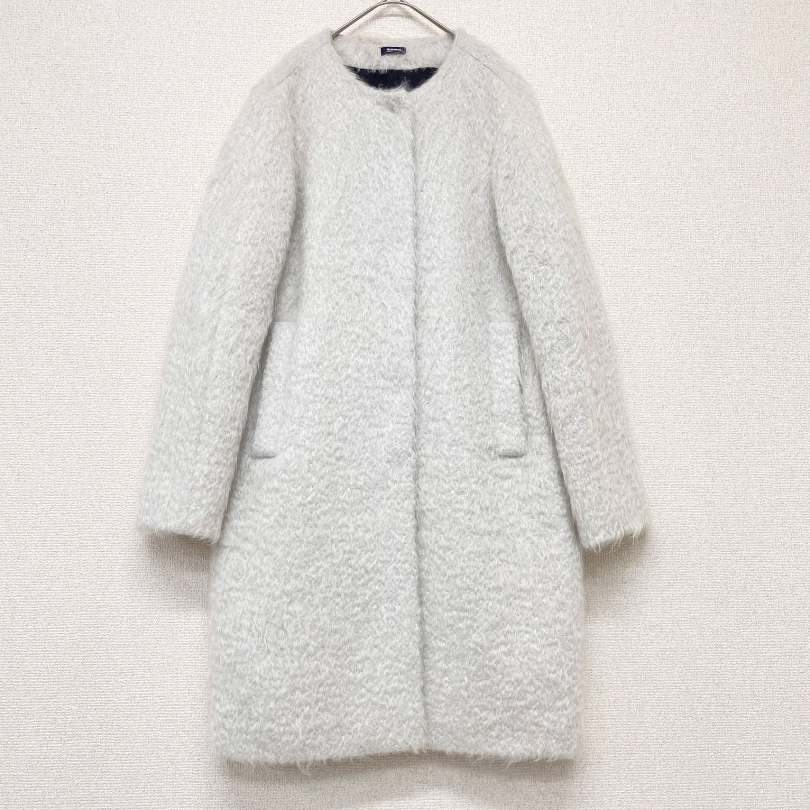JIL SANDER NAVY ジルサンダー ネイビー ノー コート シャギー ウール ホワイト イタリア製 レディース 36