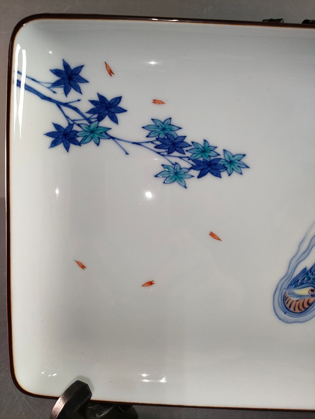 S10-3/有田焼/宮内庁御用達 十四代辻常陸製/染錦鴛鴦文盛皿/飾皿/懐石