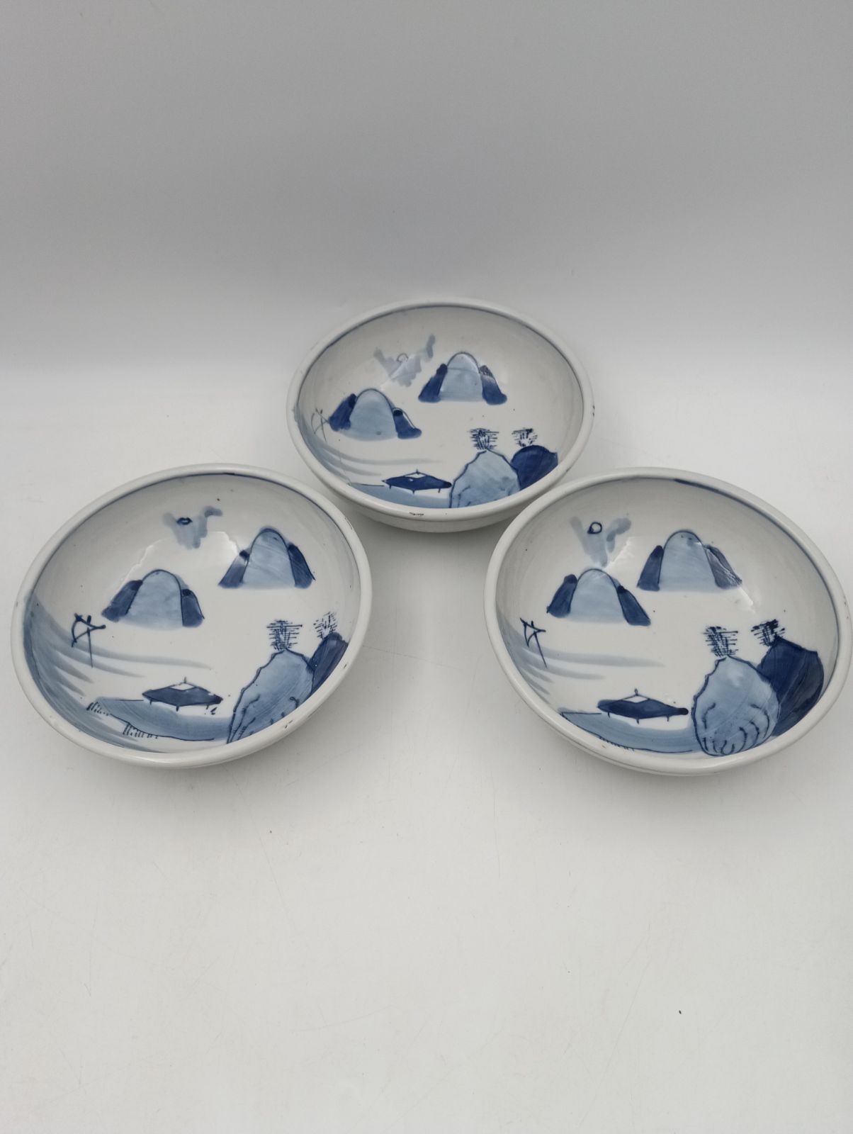 K-1603】 丼 古伊万里 染付 山水図 伊万里焼 有田焼 和食器 19cm 3