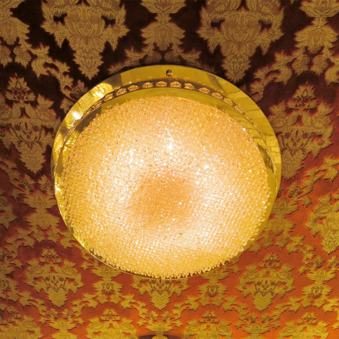 直径45cm UFO型天吊り トラックシャンデリア 1段 フルゴールドメッキ クリスタルビーズ 男の城 デコトラ 観光バス 車内照明 訳アリ品 18-C8708S BRIGHTFACE_UK