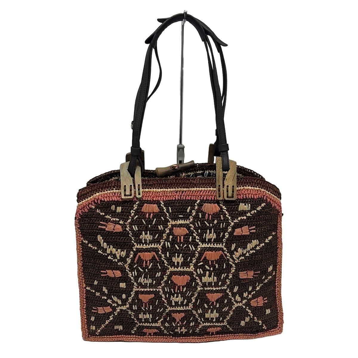 JAMIN PUECH ジャマンピエッシェ トートバッグ - ダークブラウン×ピンク×ベージュ レザー