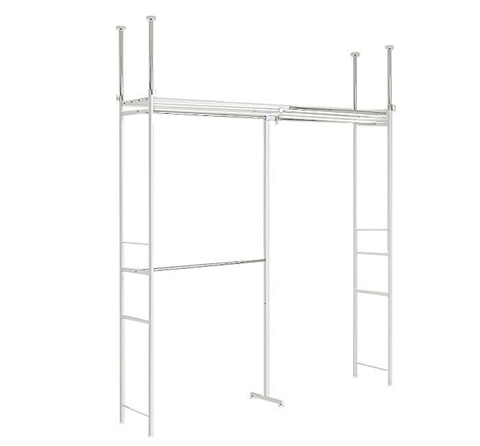 突っ張り クローゼット ハンガーラック ワードロープ つっぱり 棚1段 ワイド ホワイト walk in closet hanger 50W つっぱり 棚 翌日 つっぱり 棚 布団収納 吊り下げ収納ハンガー ワードーロープ 幅 45cm 一人暮らし