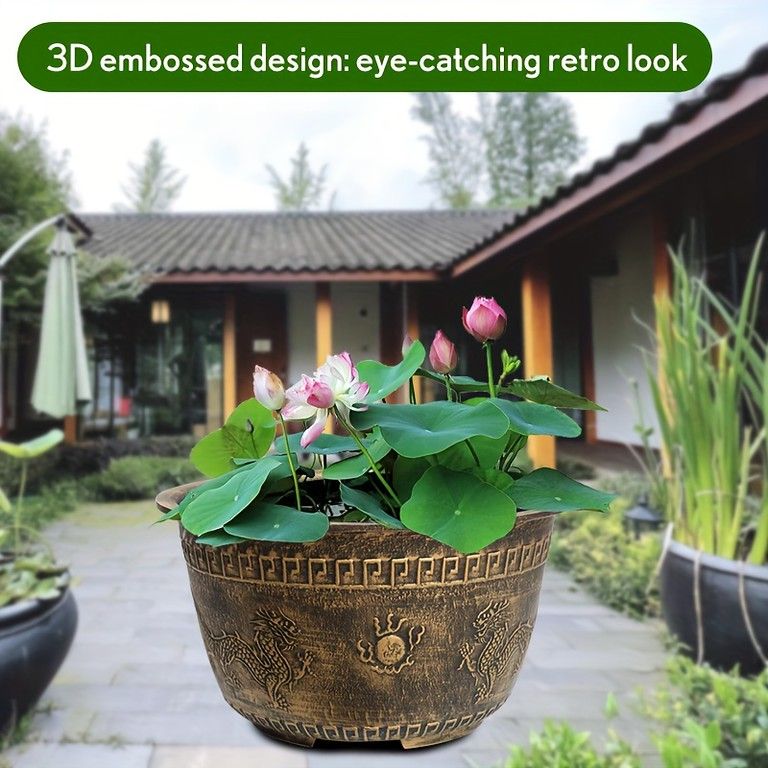 ヴィンテージデザイン 樹脂製ガーデンプランター 直径49cm ダブルドラゴン柄 錆びにくい 屋内外兼用 花 植物 鉢植え 庭 ベランダ バルコニー 園芸用品 観葉植物 植木鉢 庭造り ブロンズ2個 WWW_GEBZETESISAT_COM_TR