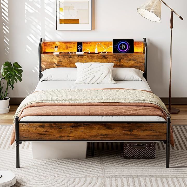 USB充電付き LEDライト付きスチールベッド