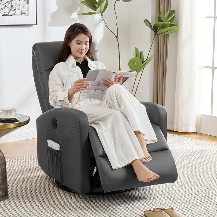 IKIFLY 電動 リクライニングチェア リクライニングソファ USBポート付き ファブリック オットマン一体型 パーソナルチェアー 電動ソファ モーションソファー 耐圧分散 165度無段階調節 270° 回転 皮革 ダックグレー 1人掛け