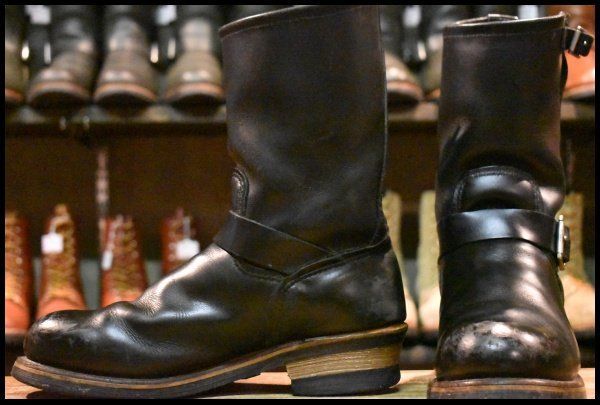 8D PT99プリント 旧シルエット 03年 レッドウィング 2268 エンジニア 黒 ブラック スチールトゥ ブーツ redwing HOPESMORE FJ284