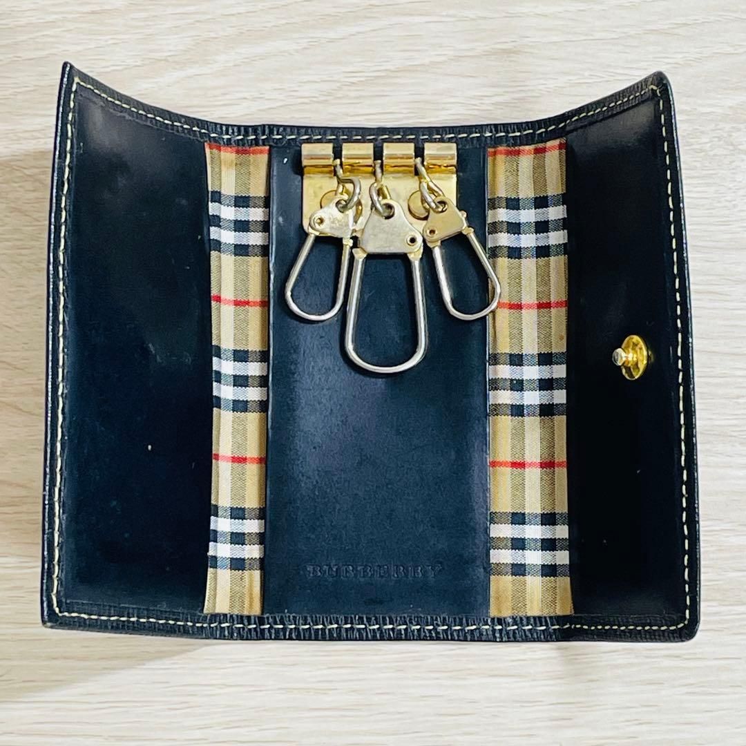 BURBERRY バーバリー キーケース ブラック レザー チェック柄 - メルカリ