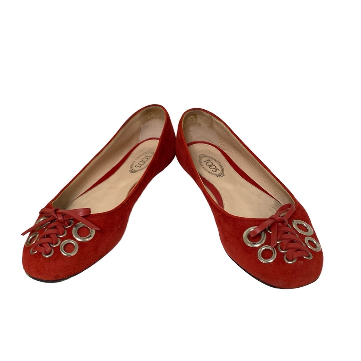 TOD S トッズ フラットシューズ 35 レディース - レッド×シルバー レザー