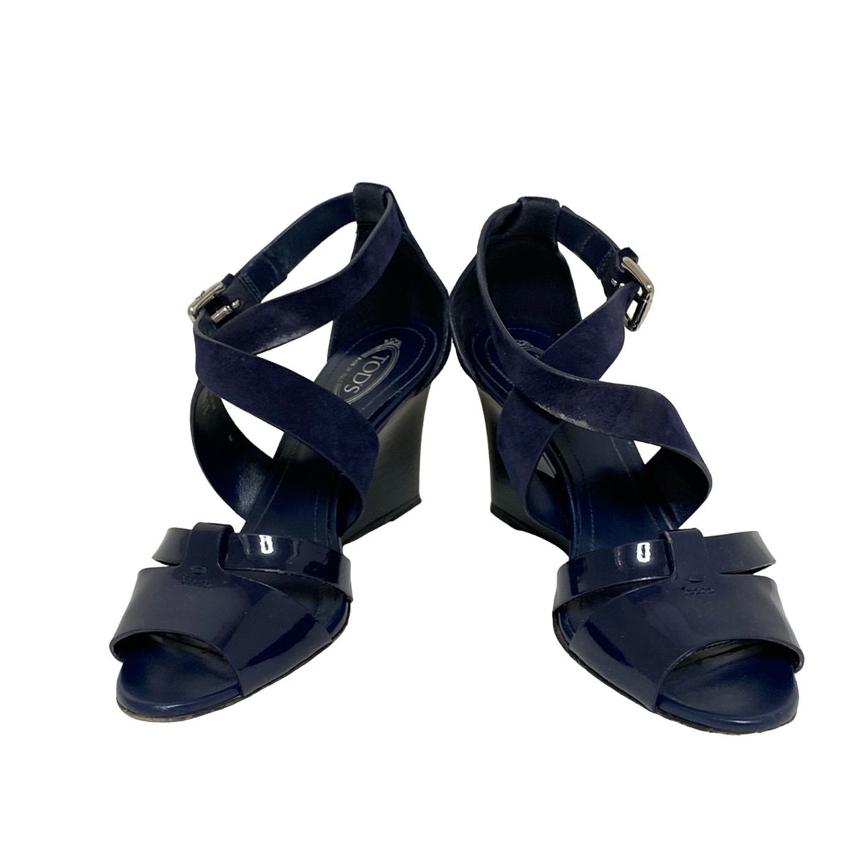 TOD S トッズ パンプス 34 1|2 レディース - ダークネイビー オープントゥ|ウェッジソール レザー
