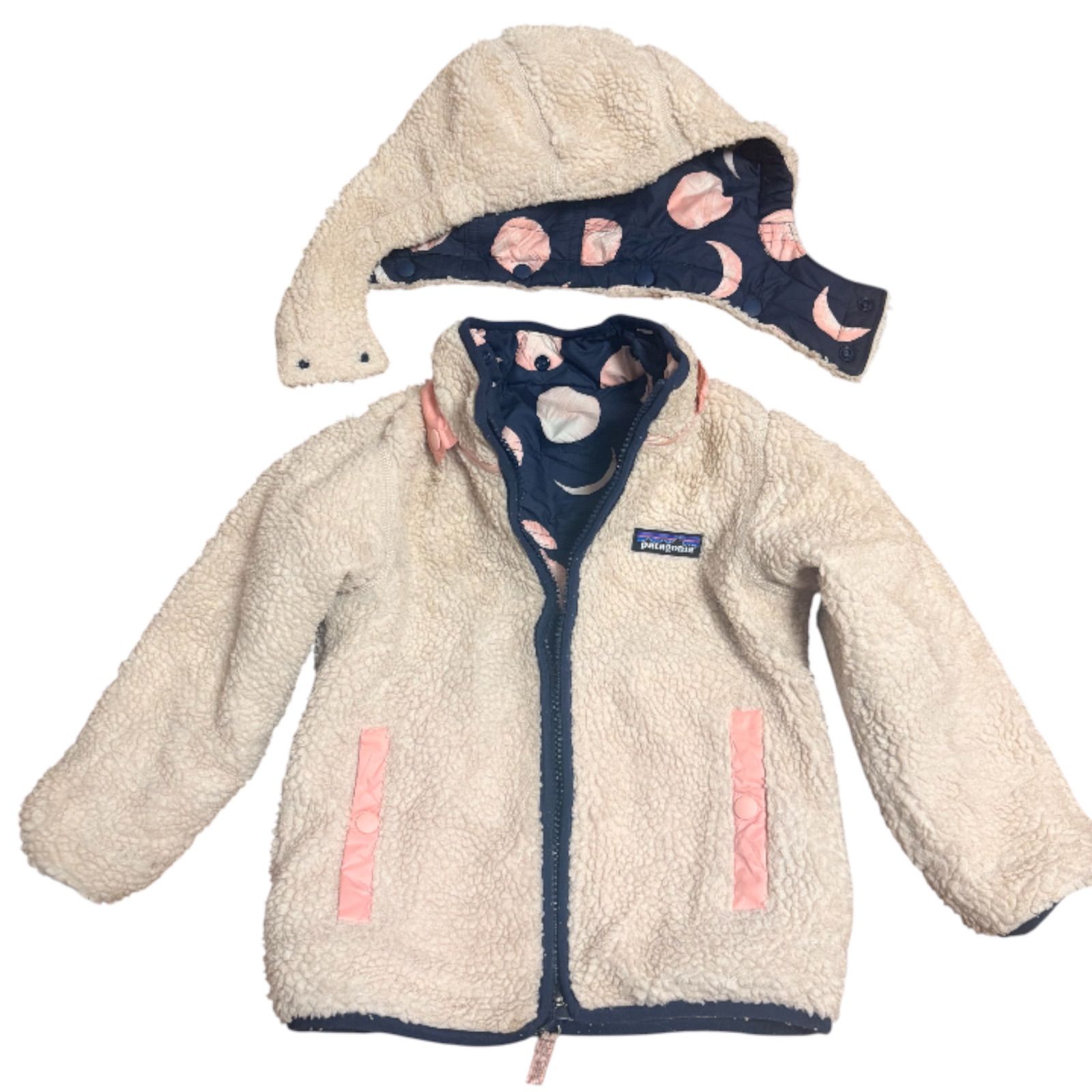 patagonia リバーシブル ボアジャケット 100cm 月 太陽柄 ピンク US 