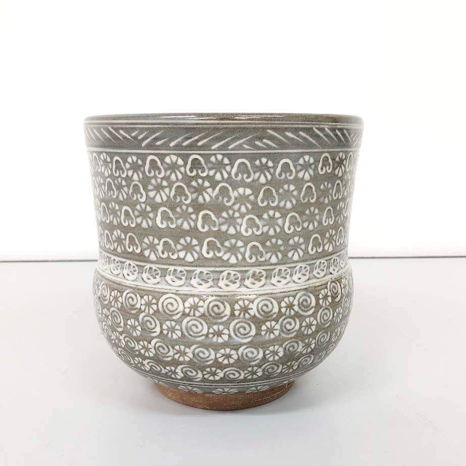 ss8041 【中古】 宝寿 三島手 水指 陶器 象嵌 印花紋 花紋 小花 