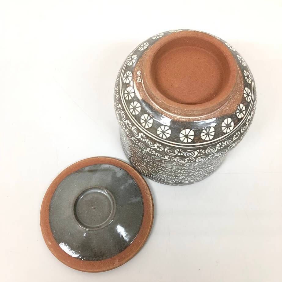 2024 ss8041 【】 宝寿 三島手 水指 陶器 象嵌 印花紋 花紋 小花