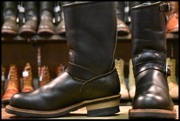 7.5D PT91刺繍 レッドウィング 2268 エンジニア 黒 ブラッククローム スチールトゥ プルオン ブーツ redwing HOPESMORE FJ288