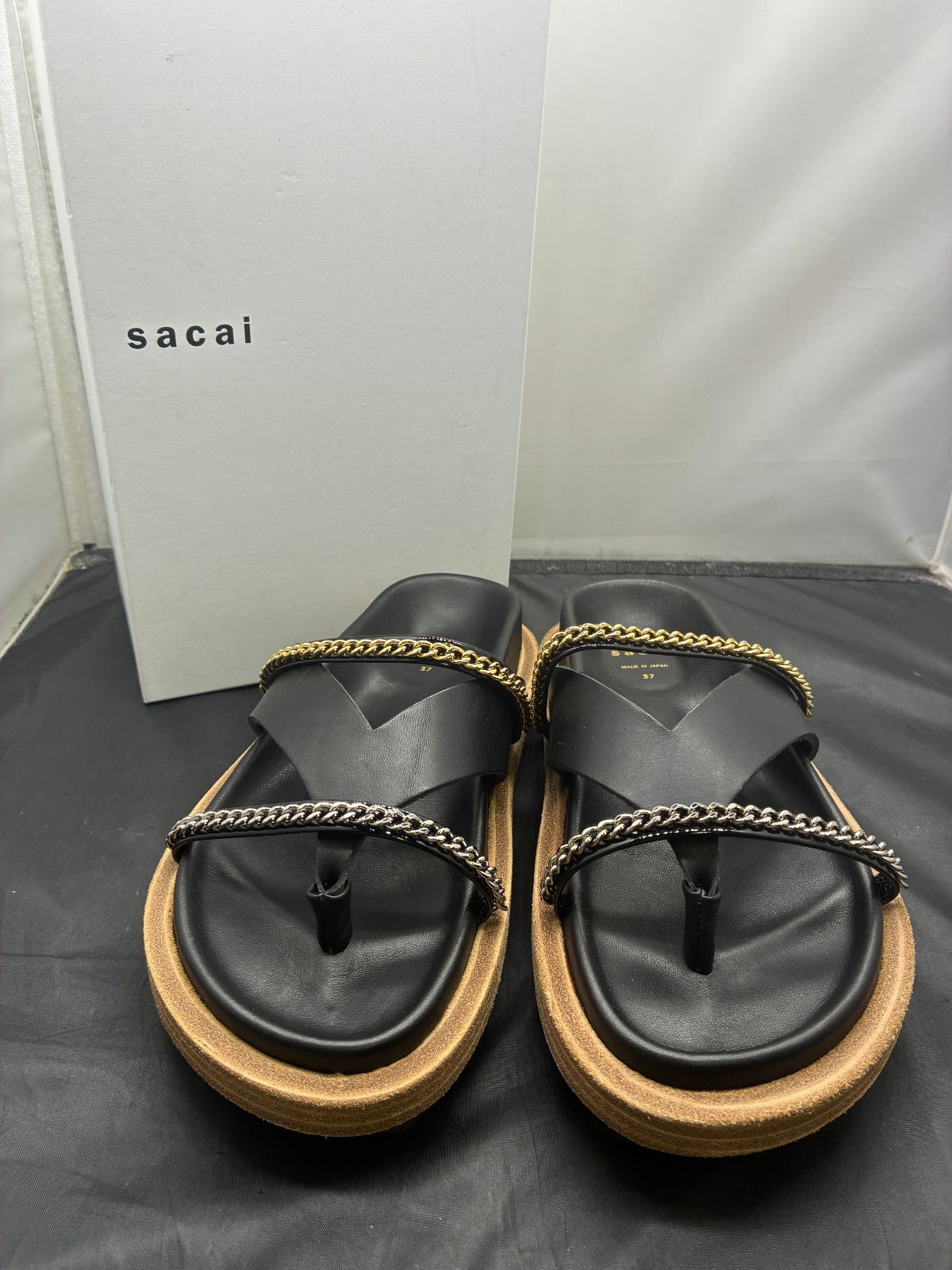 サカイ トングサンダル プラットフォーム チェーン レザー 37 ブラック D25072347