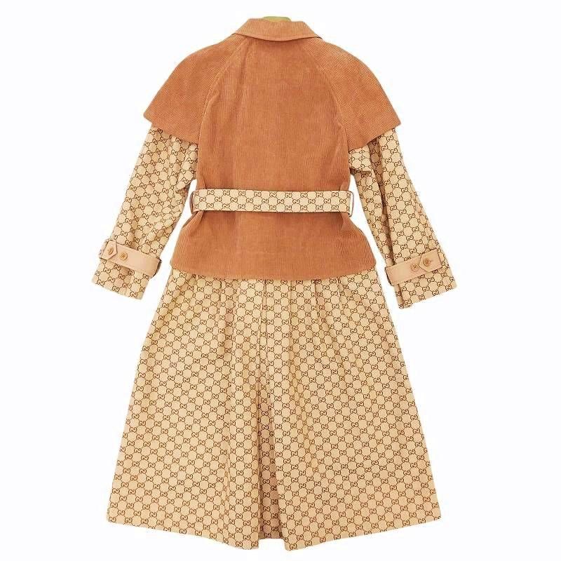 グッチ GUCCI 23AW コーデュロイ-GGジャガード トレンチコート モノグラム ジャケット ロングコート ベルト付 652306 茶 ブラウン 40 約M 1205