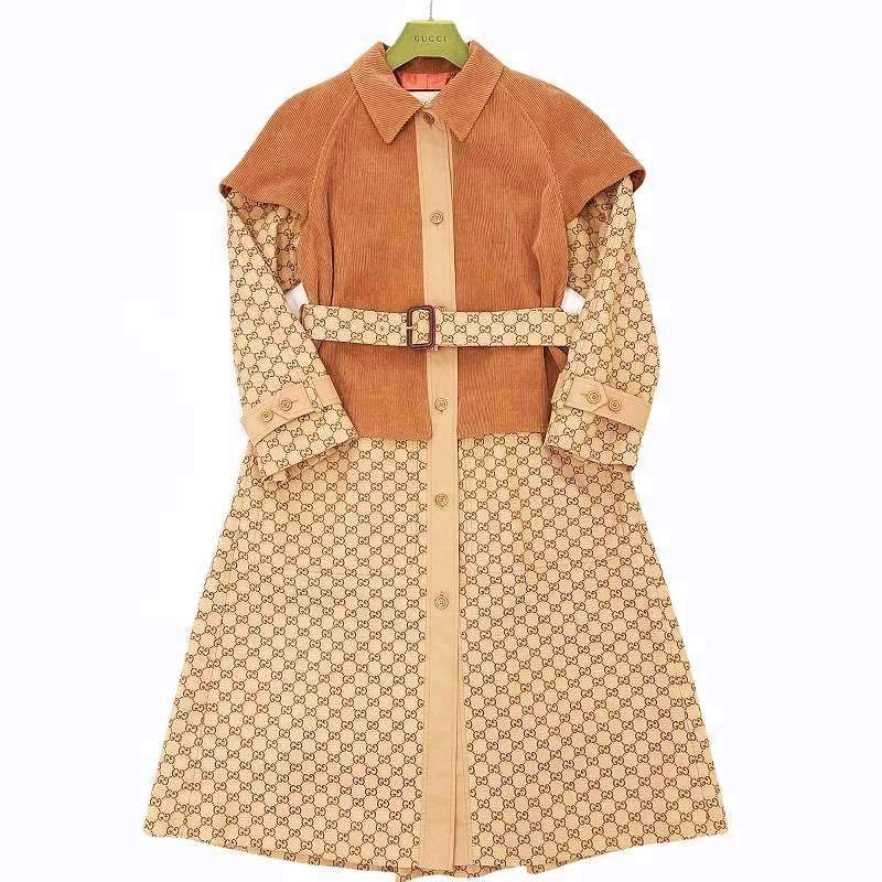 グッチ GUCCI 23AW コーデュロイ-GGジャガード トレンチコート モノグラム ジャケット ロングコート ベルト付 652306 茶 ブラウン 40 約M 1205
