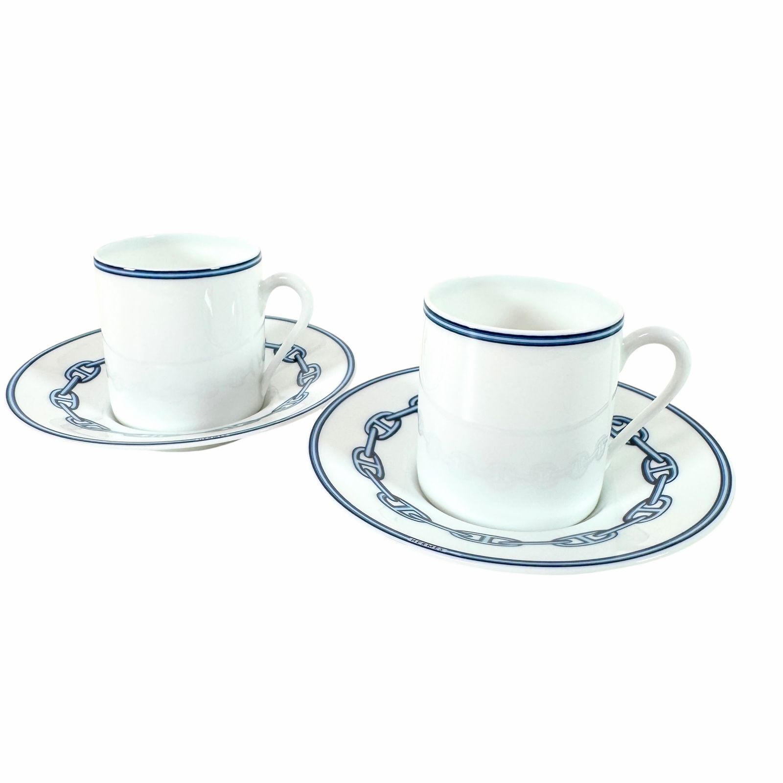 エルメス カップ ソーサー シェーヌダンクル 磁器 ブルー系 J0400