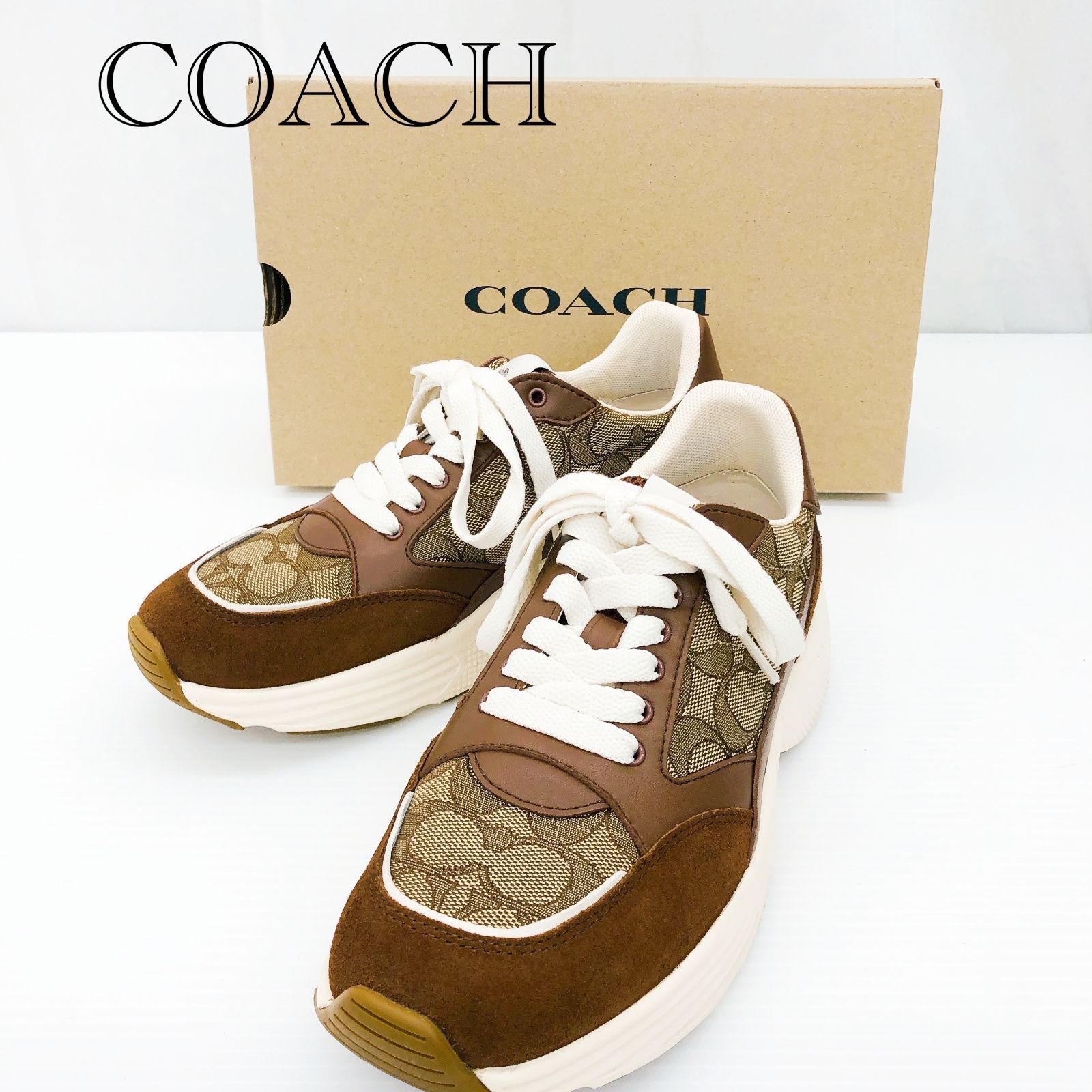 COACH COACH|TECH RUNNER IN SIGNATURE US7B ベージュ レディース 靴