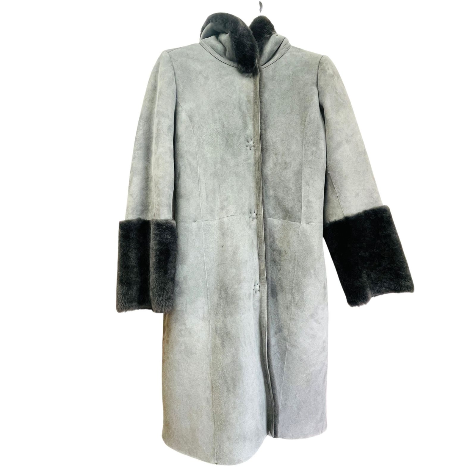ダーマコレクション ファー付き リアルムートンコート グレー L DAMA ダーマコレクション リアルムートンコート ロング グレー M