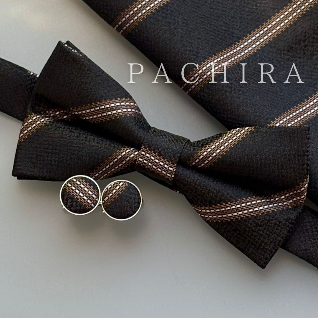 蝶ネクタイ ブラウン ストライプ メンズ フォーマル 3点セット