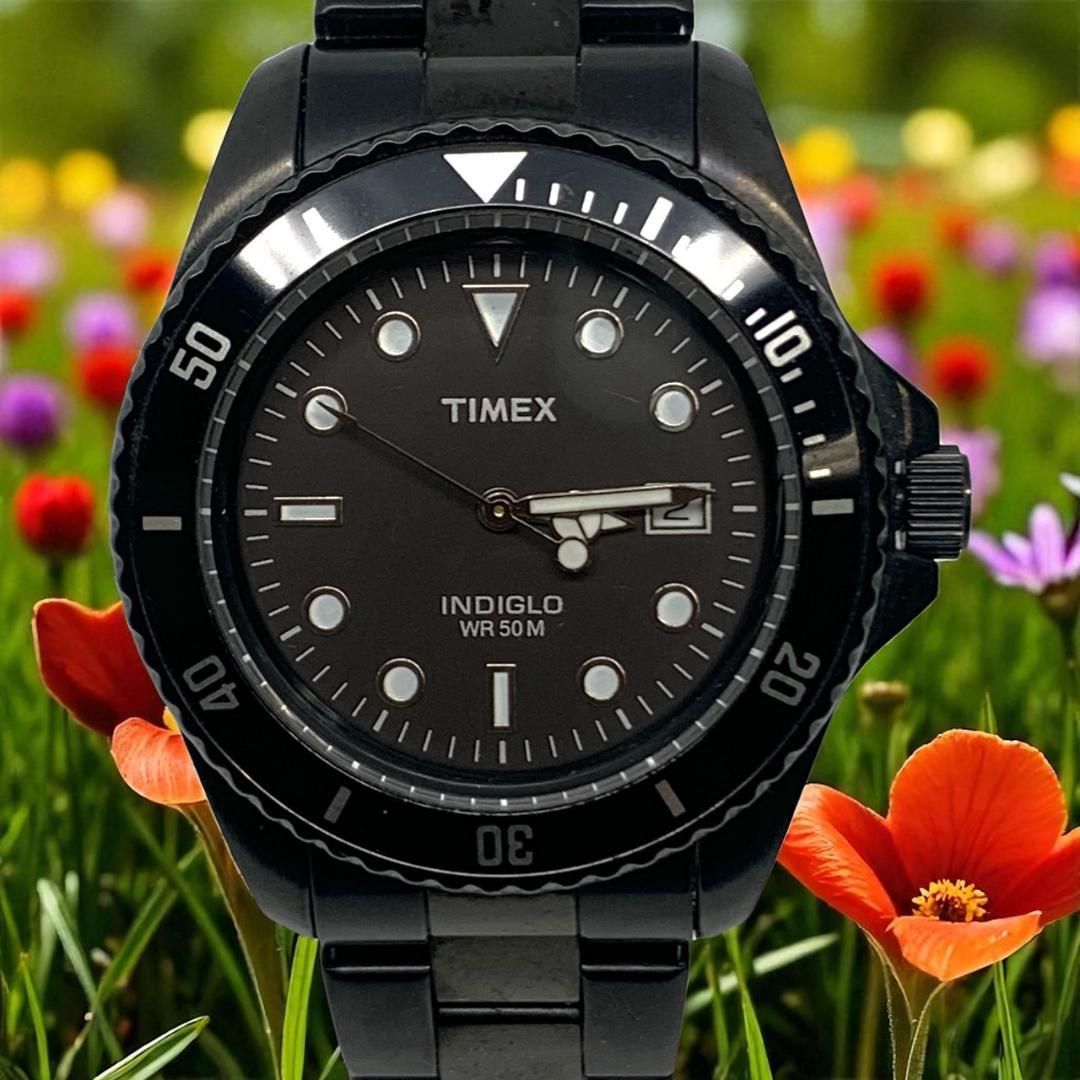 電池交換済 TIMEX INDIGLO ダイバーズモデル ブラック|黒腕時計