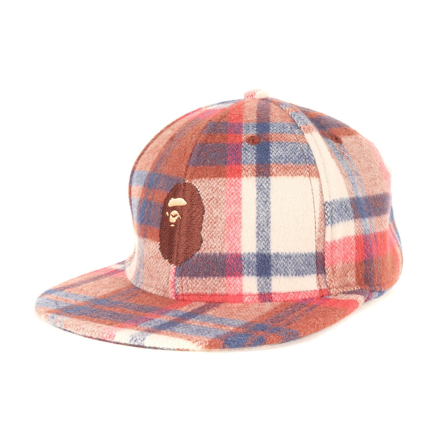 A BATHING APE ア ベイシング エイプ キャップ サイズ M ラブジェネチェック イヤーフラップ ウール ベースボールキャップ レッド ブラウン ネイビー ブランド 帽子 メンズ