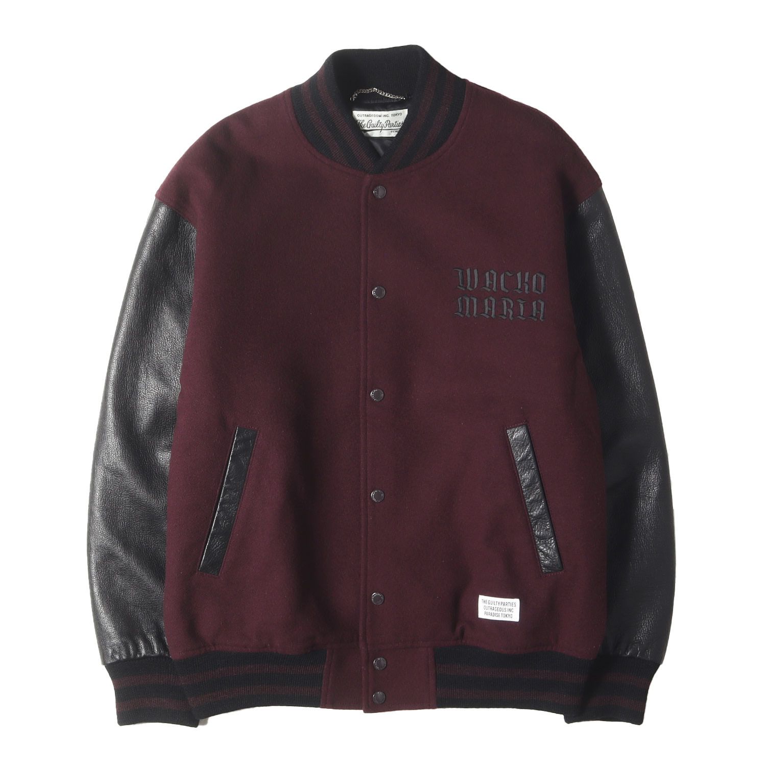 WACKO MARIA ワコマリア ジャケット バーガンディー サイズ S 23SS 袖レザー メルトンウール スタジャン バーシティ ジャケット LEATHER VARSITY JACKET アウター ブルゾン