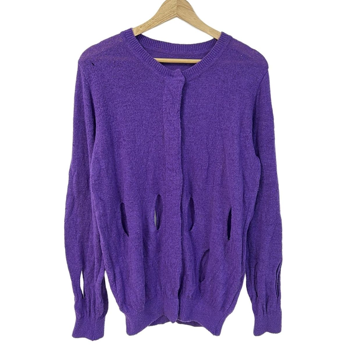 me ISSEY MIYAKE ミー|イッセイミヤケ カーディガン レディース - パープル 長袖|ダメージ加工