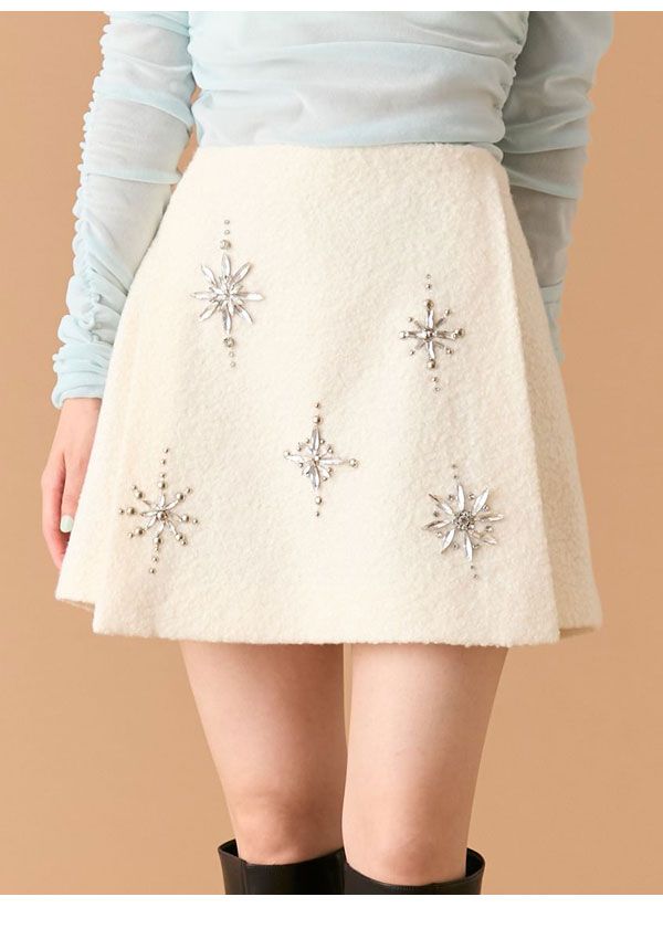  10 OFF リリー ブラウン LILY BROWN ボトムス 25秋冬 L.B CANDY STOCK スノーフレークビジューミニスカート ミニ丈 lwfs 255808 タイトスカート ミニスカート