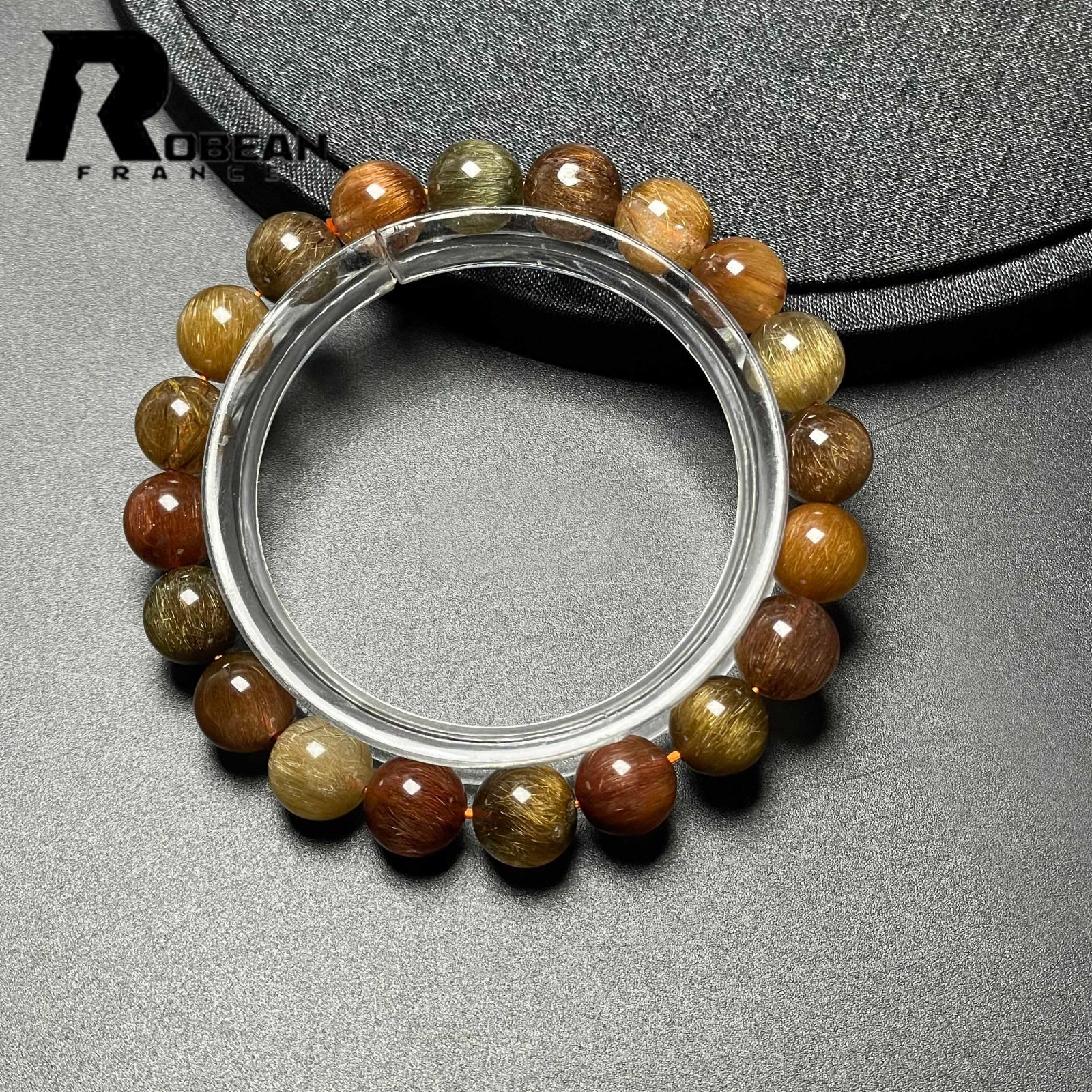 10 OFFクーポン配布中 EU製 定価9万円 ROBEAN カラフルブラウンルチルクォーツ ブレスレット パワーストーン 天然石 金運 プレゼント2 9.2-9.7mm M1028872