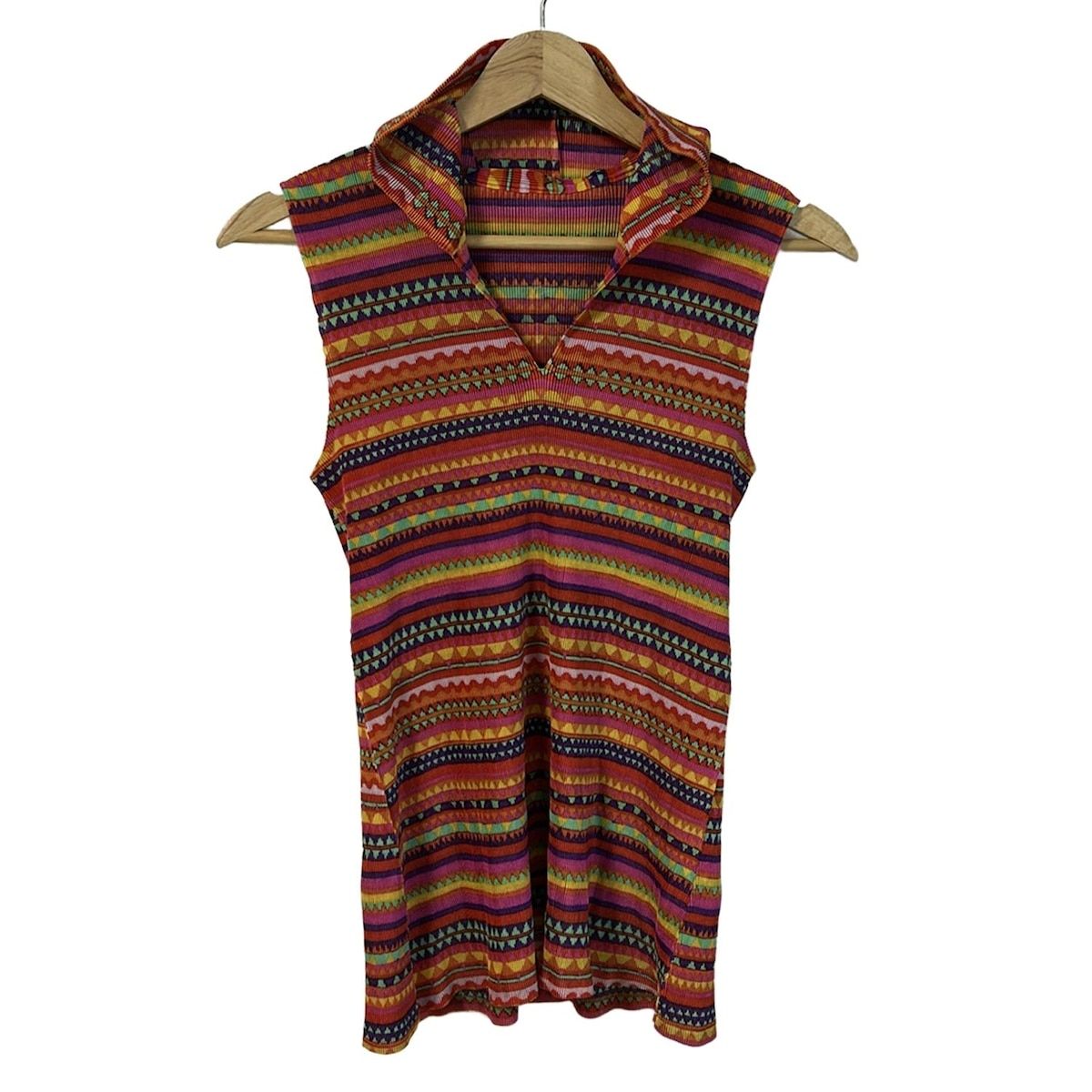 PLEATS PLEASE プリーツプリーズ ノースリーブカットソー サイズ03 L レディース - ボルドー×パープル×マルチ フード|総柄|プリーツ