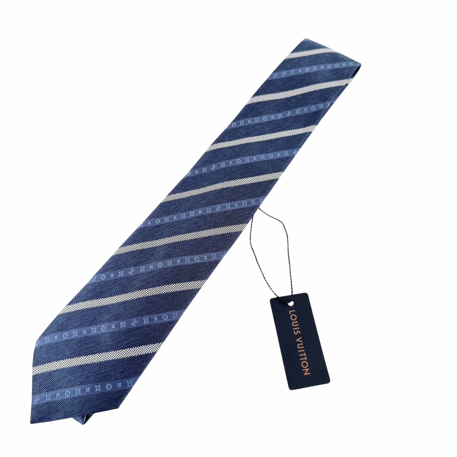 ♥ ルイヴィトン ネクタイ ロゴ ブルー系 タグ付き J0393